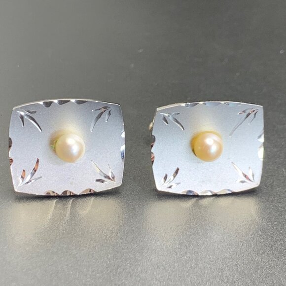 Sterling Silver 925 Pearl Satin Finish Laser Engraved Design Cufflinks 0.75''